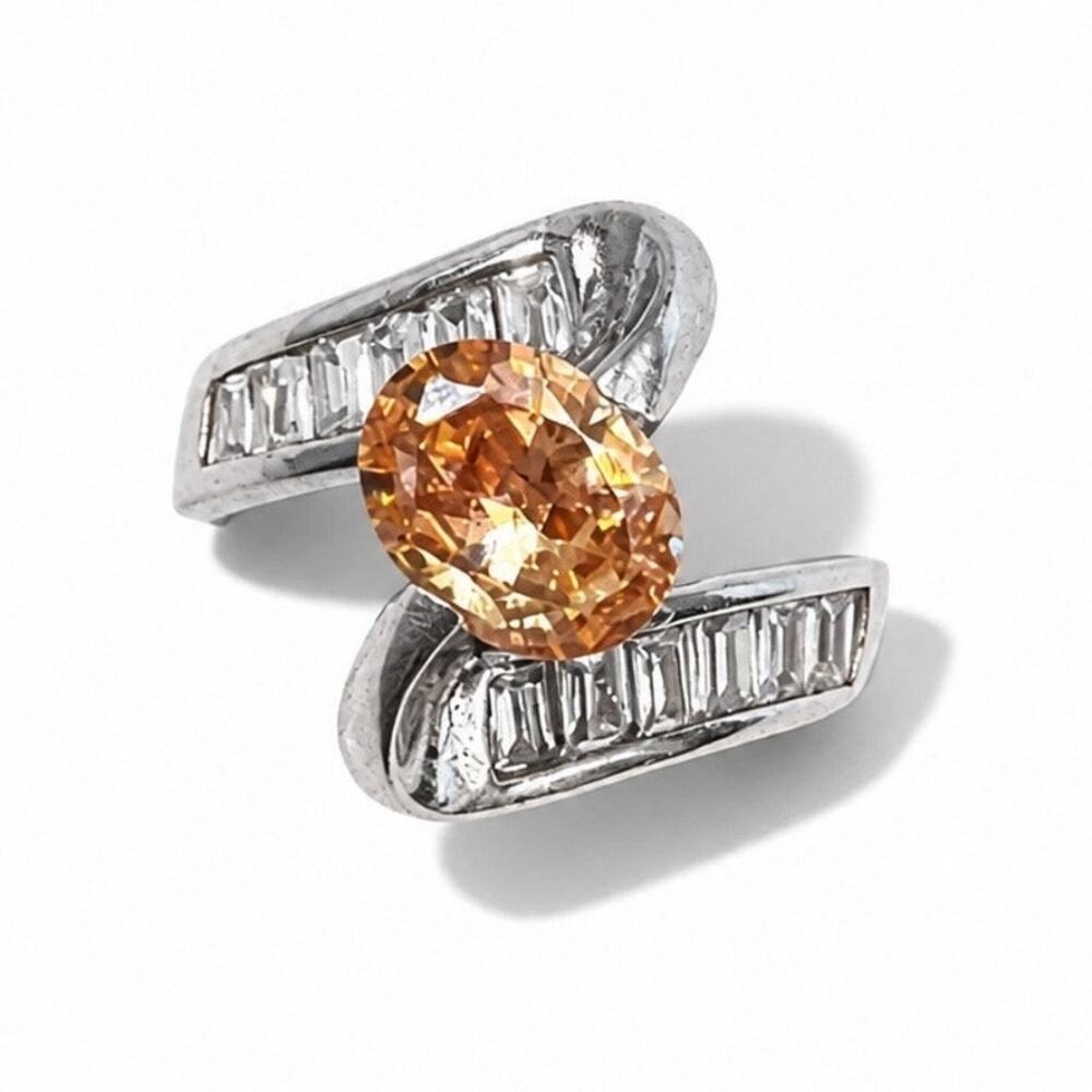 Vintage Citrine & White Sapphire Ring Sterling Silver 925 Size 7